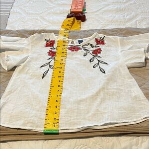 SHEIN White Blouse with Red Floral Embroidery